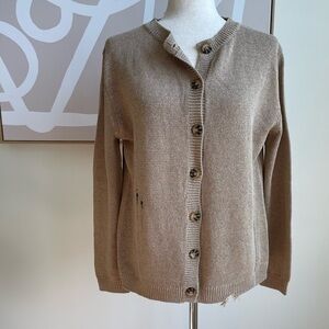 Viscose, linen cotton Zara knit distress look cardigan, nude taupe color, size M